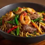 Steak & Shrimp Stir-Fried Noodles Recipe
