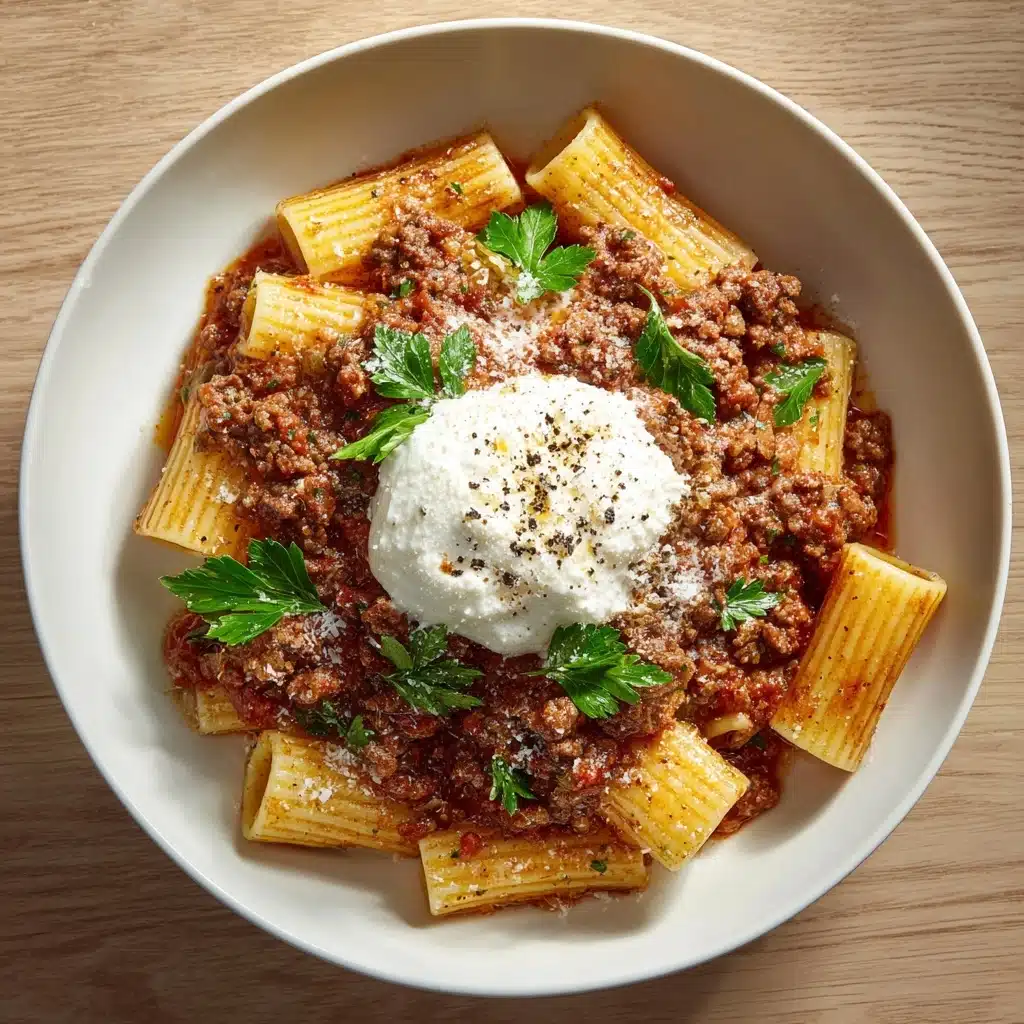Grandma’s Meat Sauce Pasta with Burrata Recipe - Recipe Image