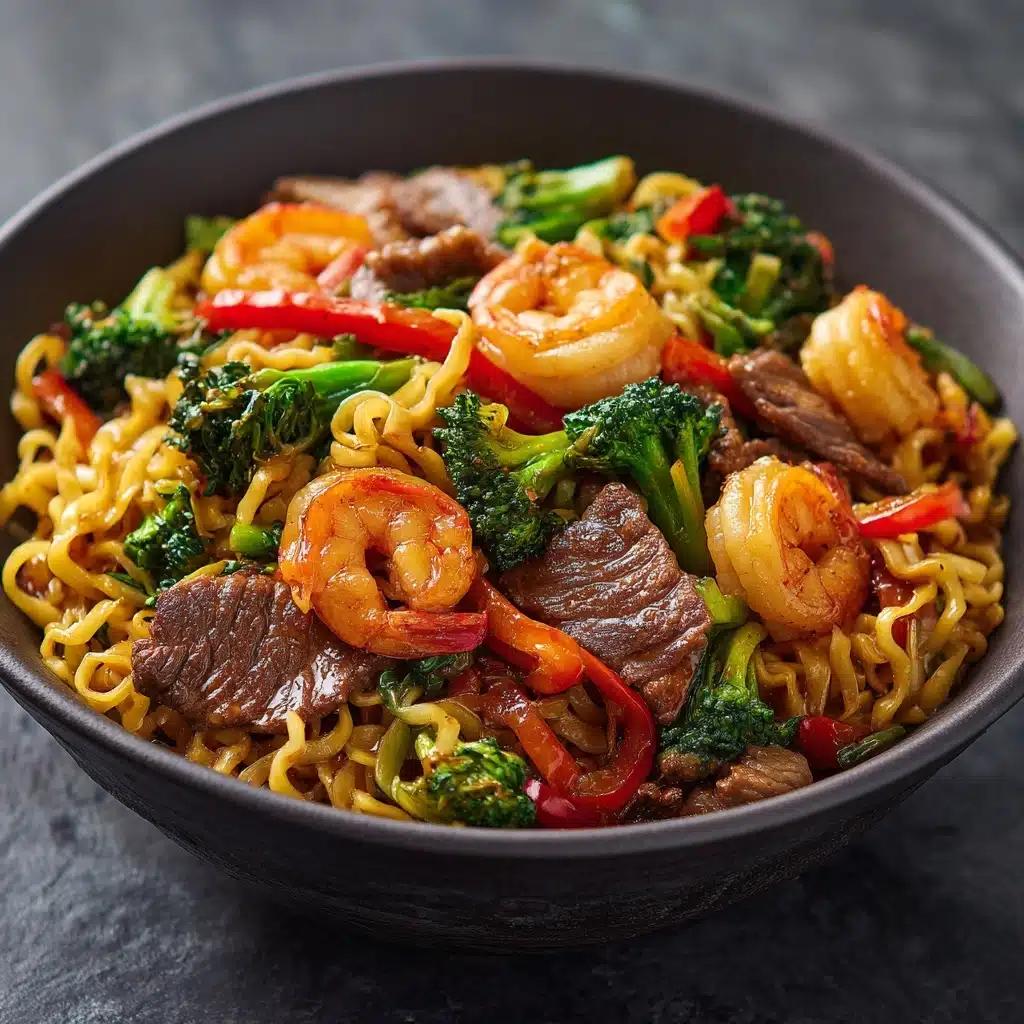 Steak & Shrimp Stir-Fried Noodles Recipe - Recipe Image