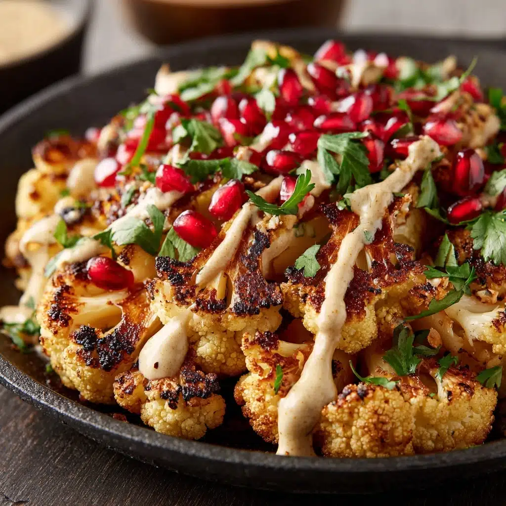 Roasted Cauliflower with Garlic Tahini Sauce and Pomegranate Recipe - Recipe Image