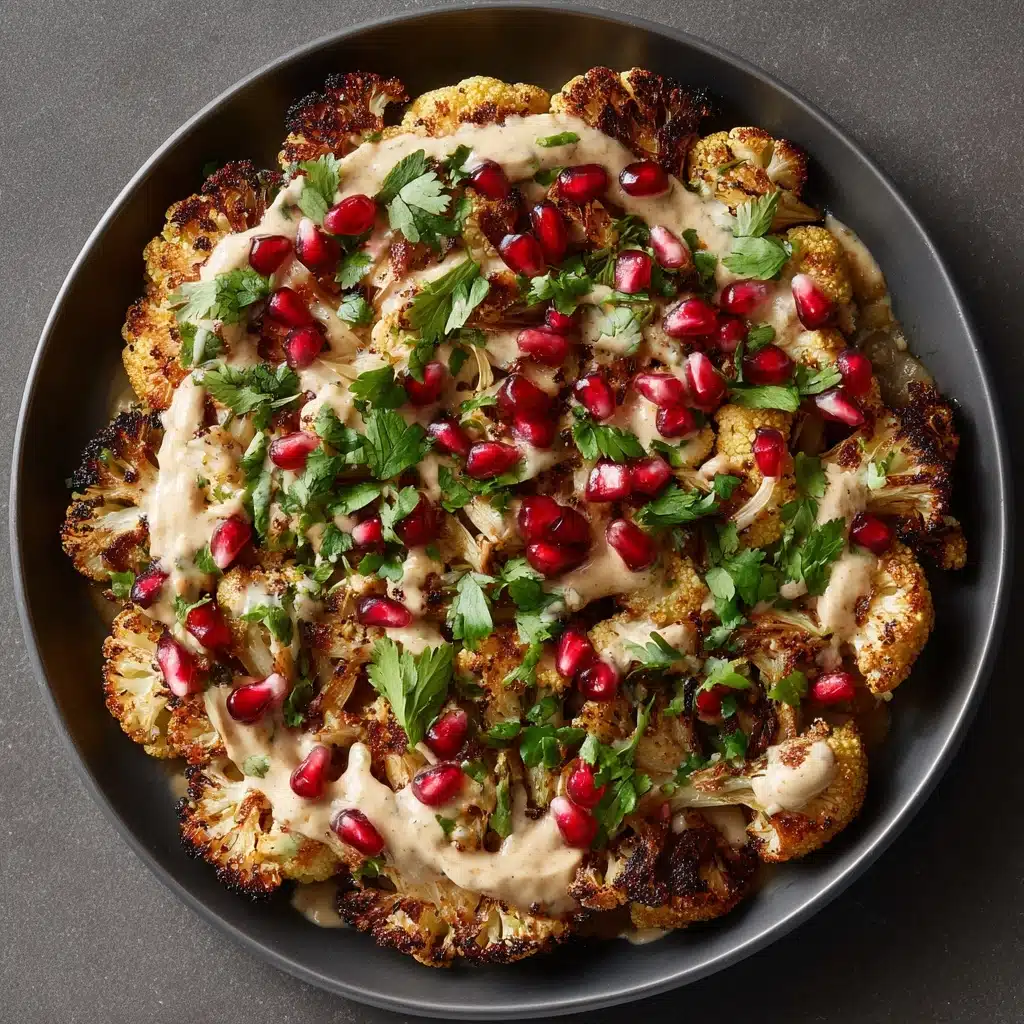 Roasted Cauliflower with Garlic Tahini Sauce and Pomegranate Recipe - Recipe Image