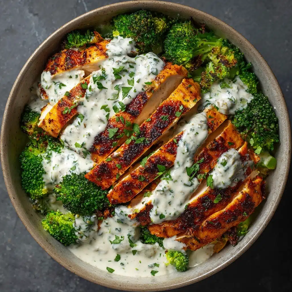 Grilled Chicken & Broccoli Bowls with Creamy Garlic Sauce Recipe - Recipe Image