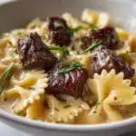 Beef and Bowtie Pasta with Alfredo Sauce Recipe