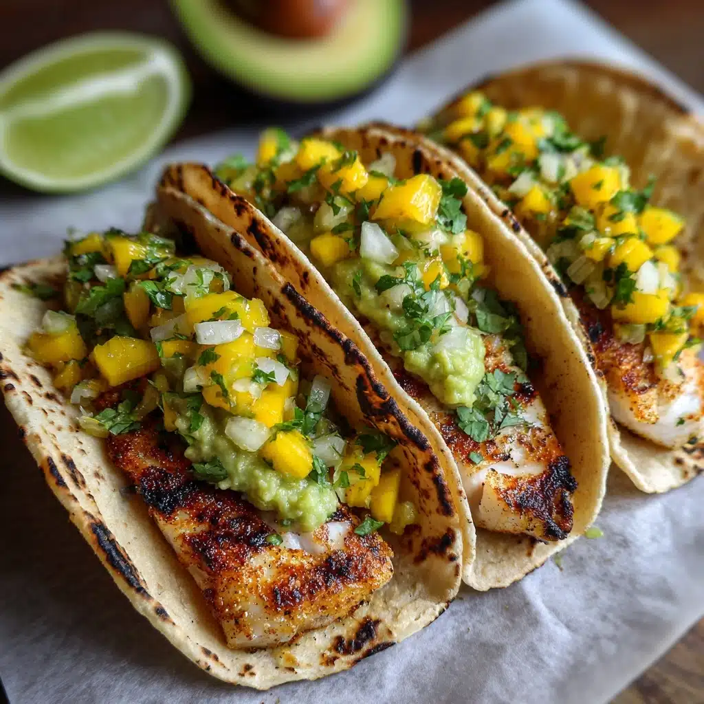 Crispy BBQ Salmon Tacos with Avocado Mango Salsa and Jalapeño Recipe