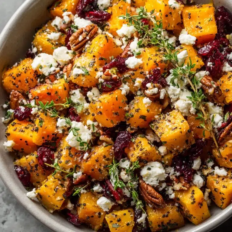 Sweet and Savory Honey Roasted Butternut Squash with Cranberries, Pecans, and Feta Recipe