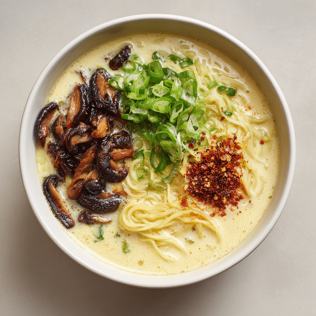 Fiery Chicken Ramen with Creamy Garlic Sauce Recipe