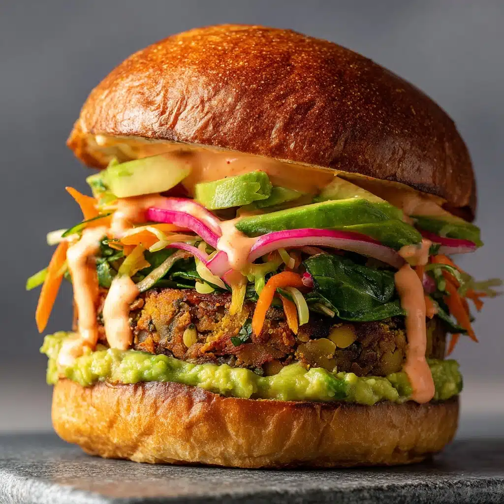 Lentil-Chickpea Veggie Burgers with Avocado Green Harissa Recipe - Recipe Image