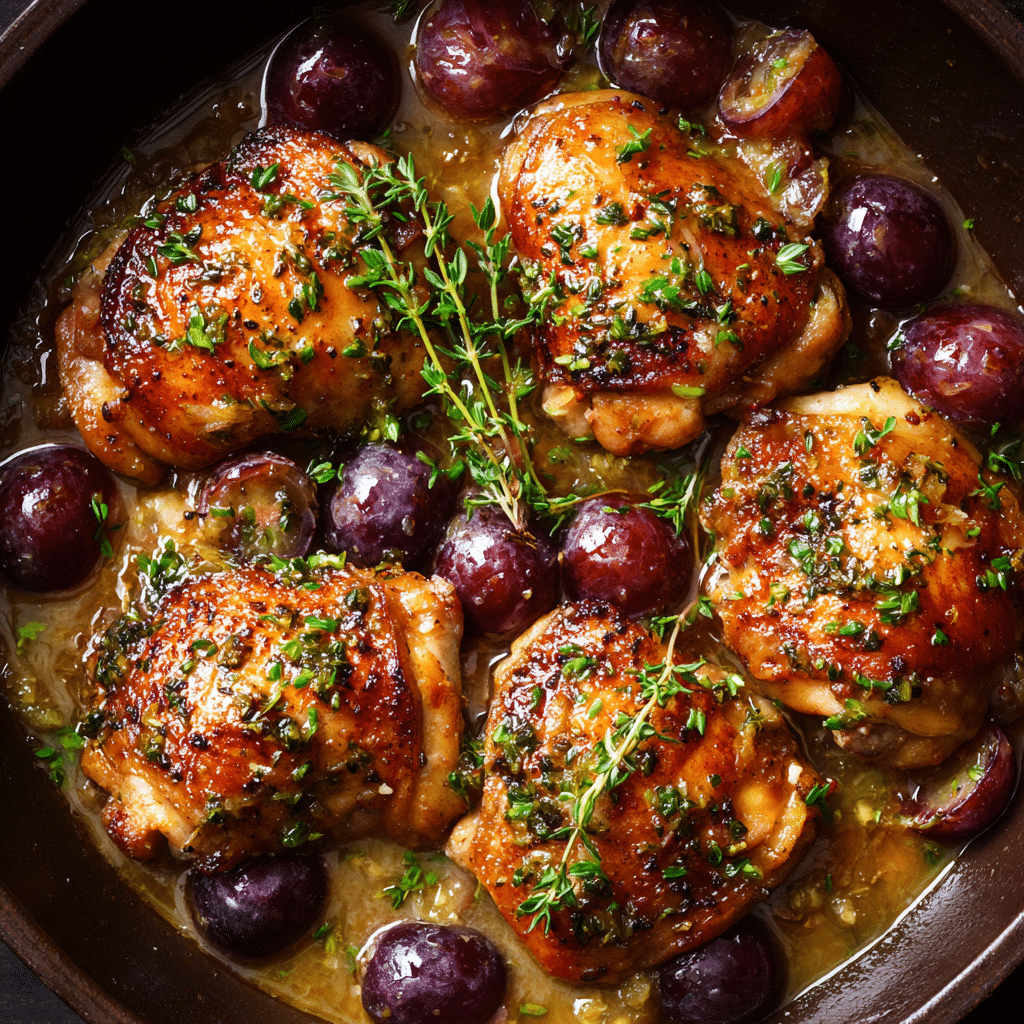 Chicken Thighs in a Mustard, Tarragon, and Grape Pan Sauce Recipe - Recipe Image