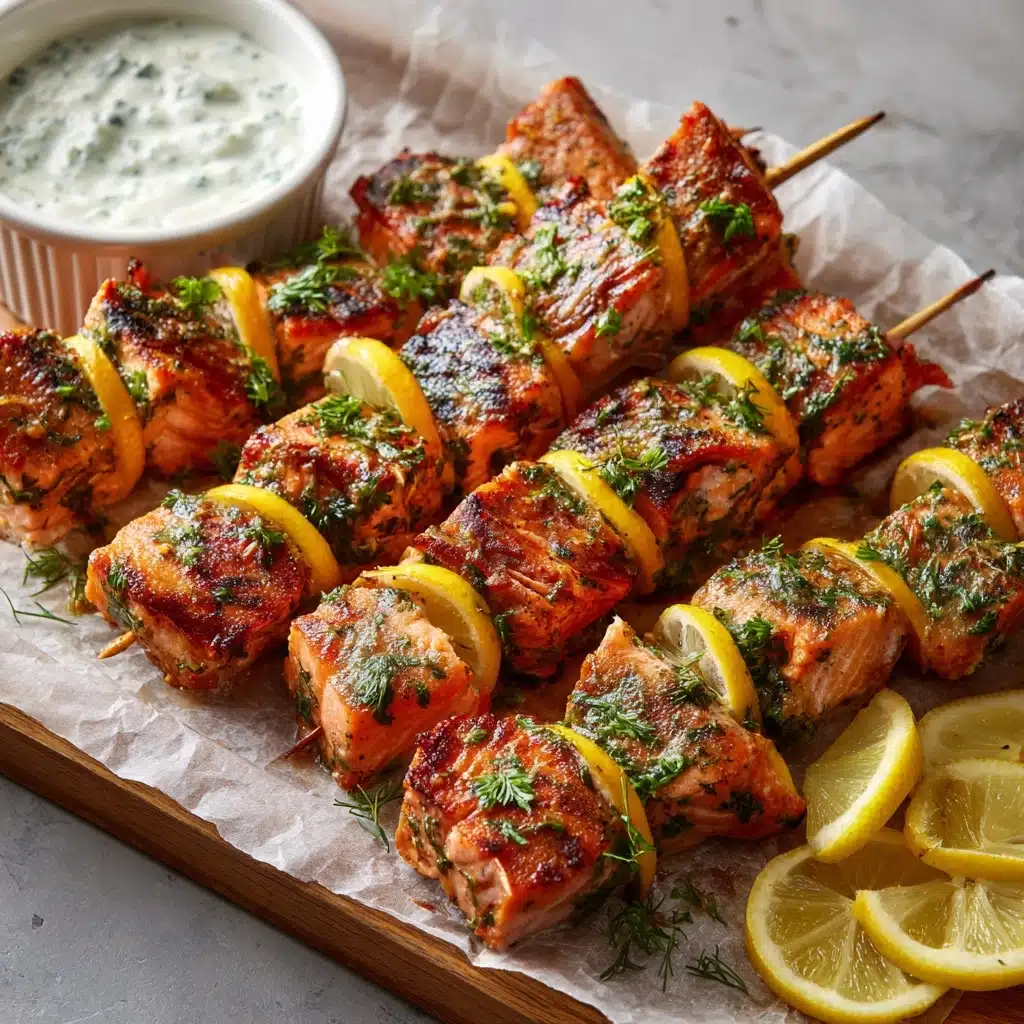 Garlic & Lemon Salmon Kabobs Recipe - Recipe Image