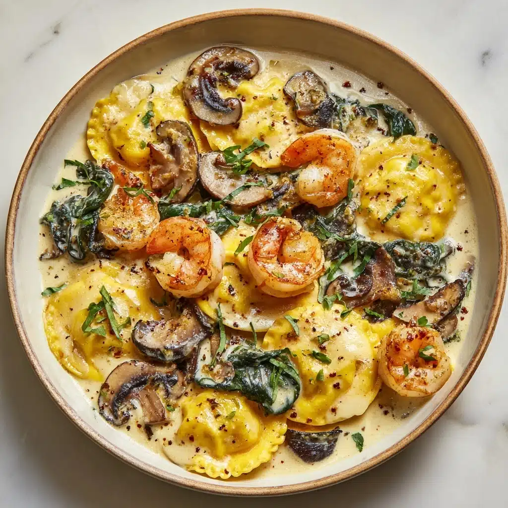pinach & Mushrooms in Garlic Cream Sauce Recipe - Recipe Image