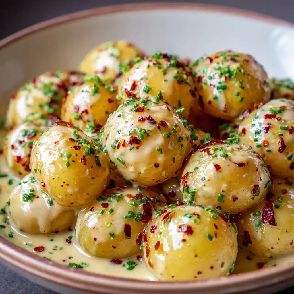Easy Creamy Garlic Sauce Baby Potatoes Recipe - Recipe Image