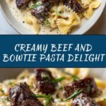 Beef and Bowtie Pasta with Alfredo Sauce Recipe