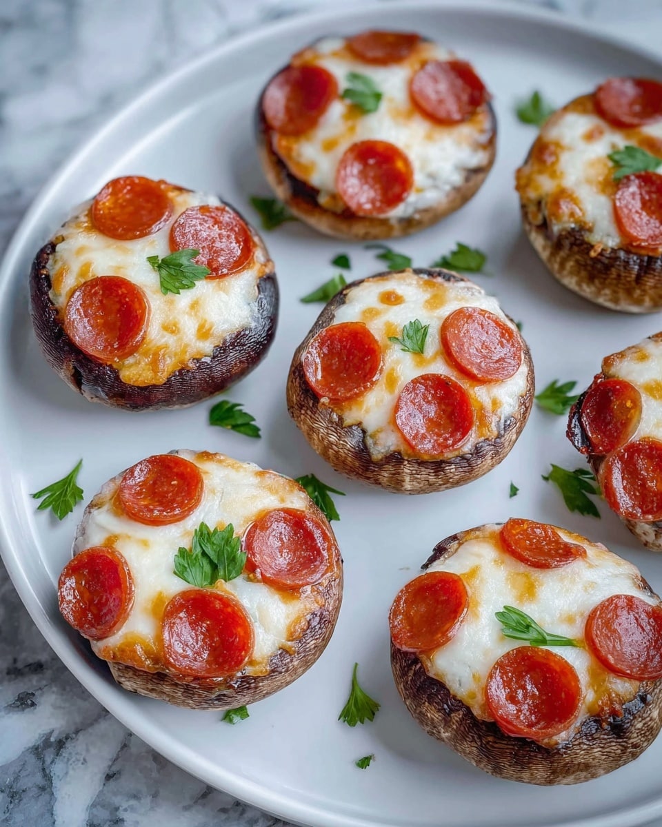 Keto Stuffed Mushrooms with Pepperoni, Olives, and Cheesy Topping Recipe - Recipe Image