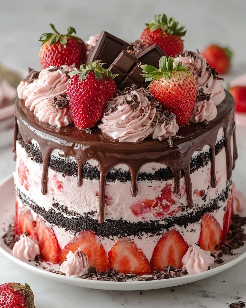 Chocolate Covered Strawberry Ice Cream Cake Recipe - Recipe Image