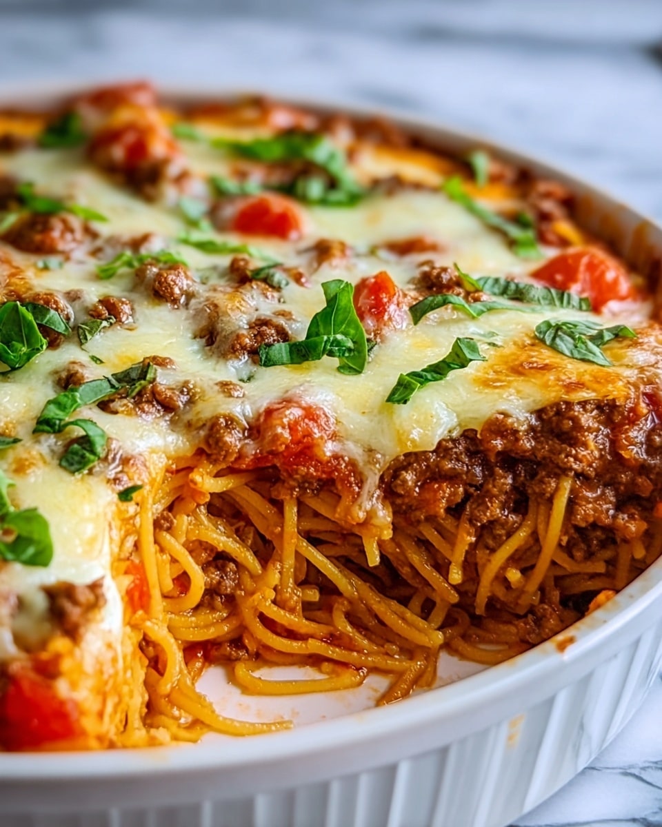 Spaghetti Pie with Meat Sauce, Ricotta, and Mozzarella Recipe - Recipe Image
