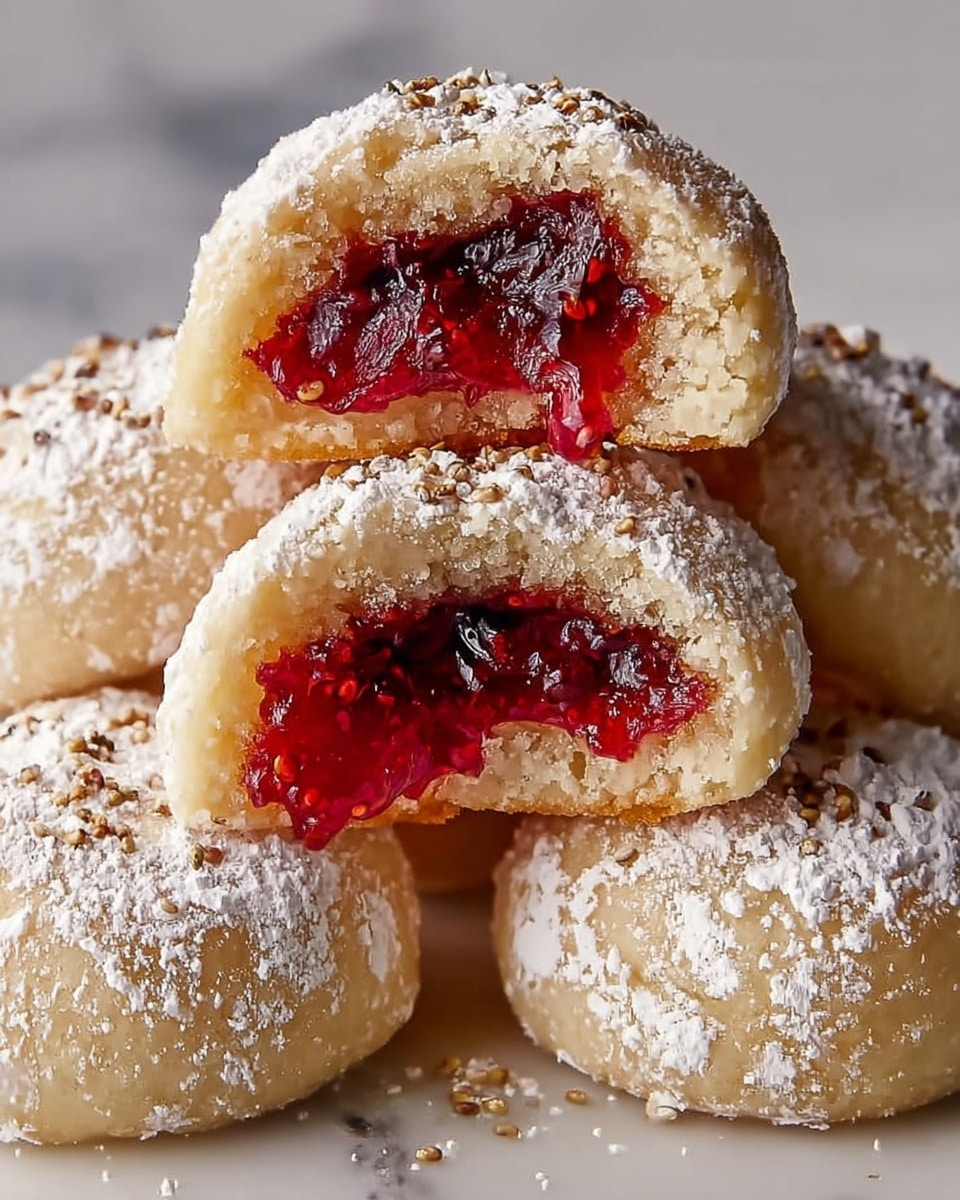 Raspberry Filled Almond Snowball Cookies Recipe - Recipe Image