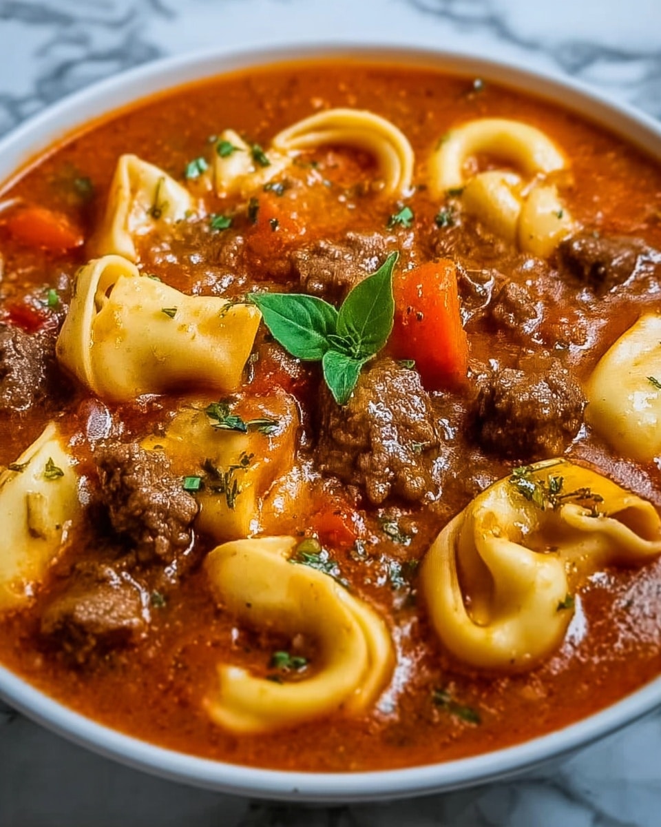 Slow Cooker Tomato Tortellini Soup with Ground Beef Recipe - Recipe Image