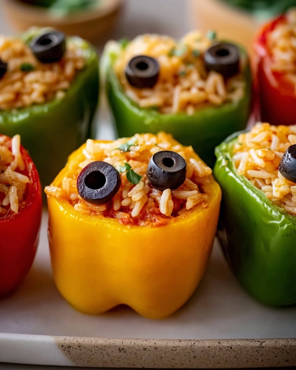 Halloween Shredded Chicken & Rice Stuffed Peppers Recipe - Recipe Image