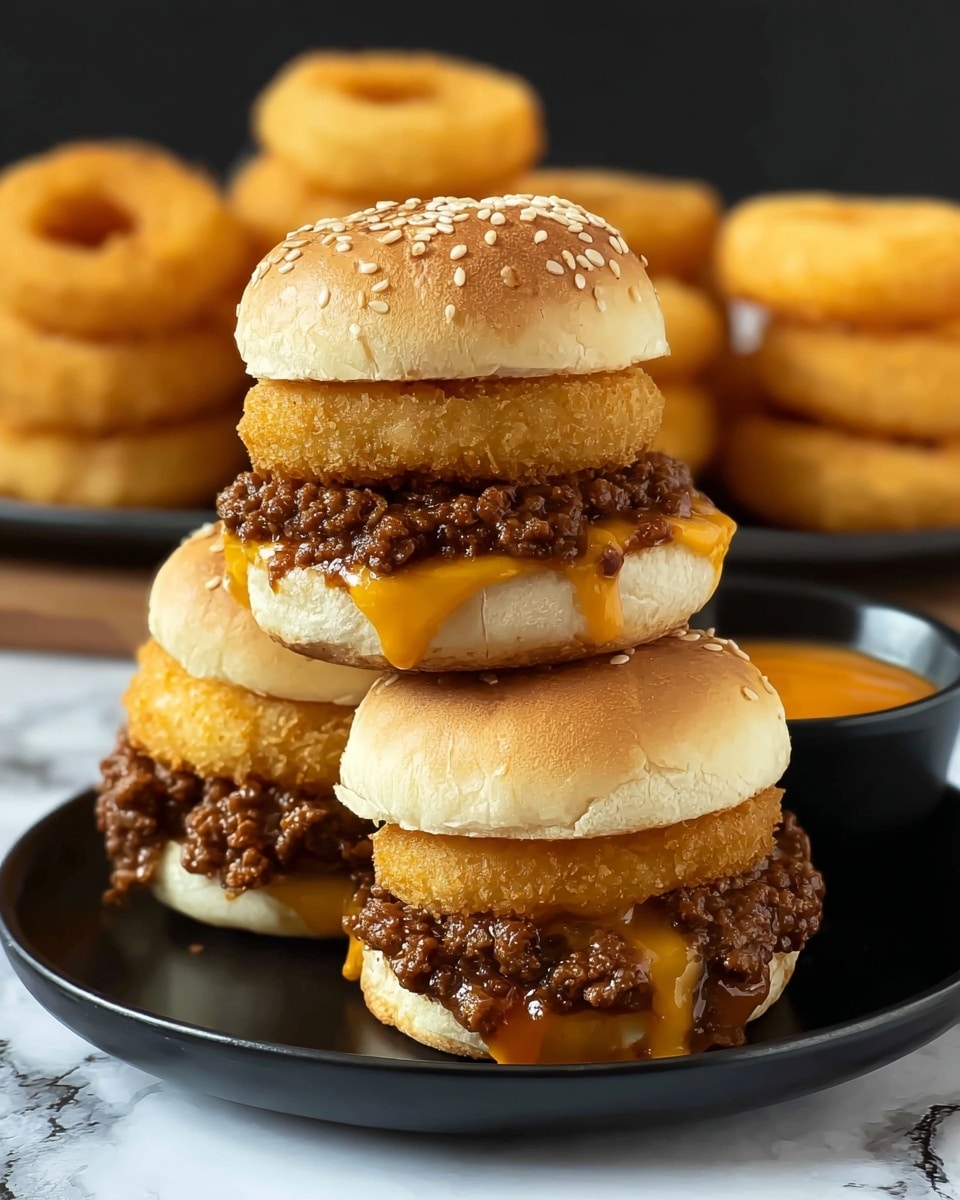 Onion Ring Cheese Burger Sliders Recipe - Recipe Image