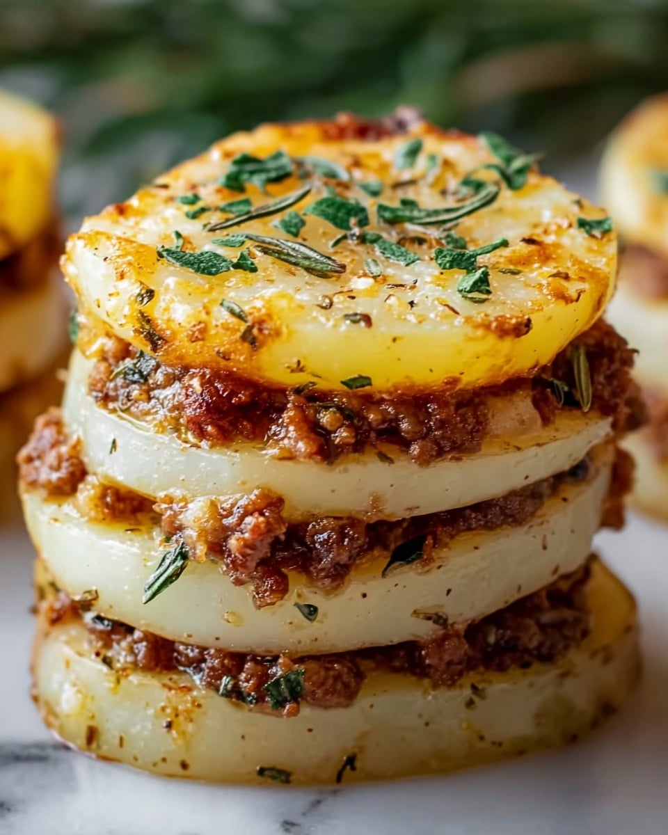 Stuffed Potato Stacks with Ground Beef, Spinach, and Melty Cheese Recipe - Recipe Image