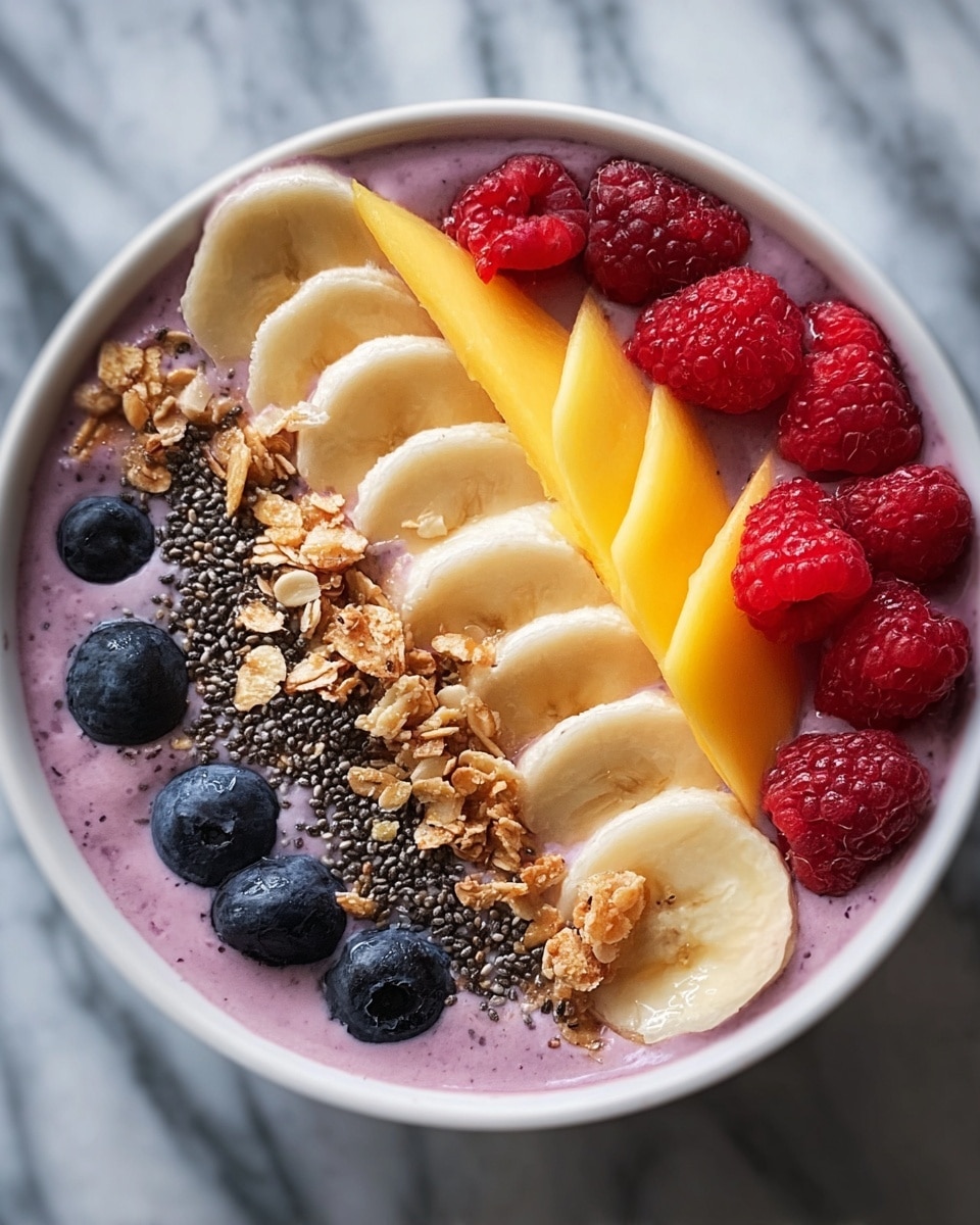 Berry Banana Smoothie Bowl with Granola and Fresh Fruit Recipe - Recipe Image