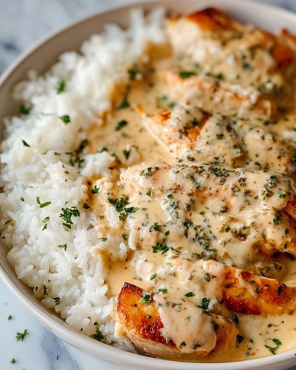Creamy Smothered Chicken and Rice Recipe - Recipe Image