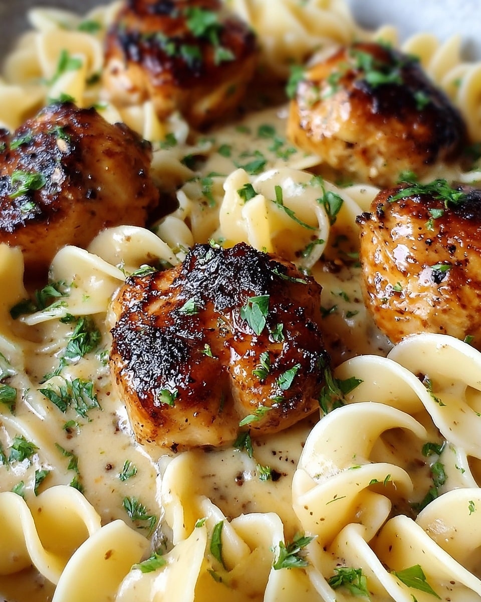 One-Pan Creamy Garlic Butter Chicken with Egg Noodles Recipe - Recipe Image