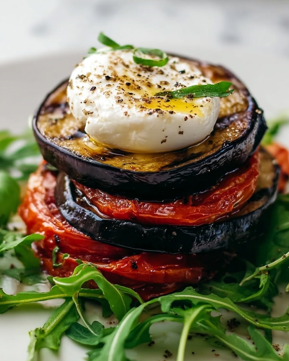 Grilled Eggplant Ratatouille with Fresh Cheese and Arugula Recipe - Recipe Image