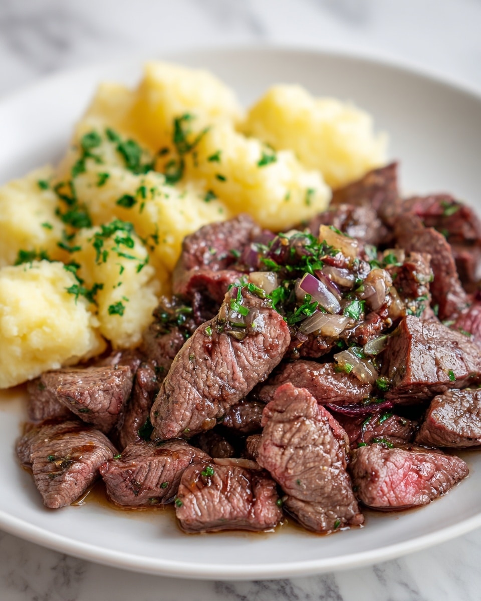 Garlic Butter Steak Bites with Cheesy Smashed Potatoes Recipe - Recipe Image