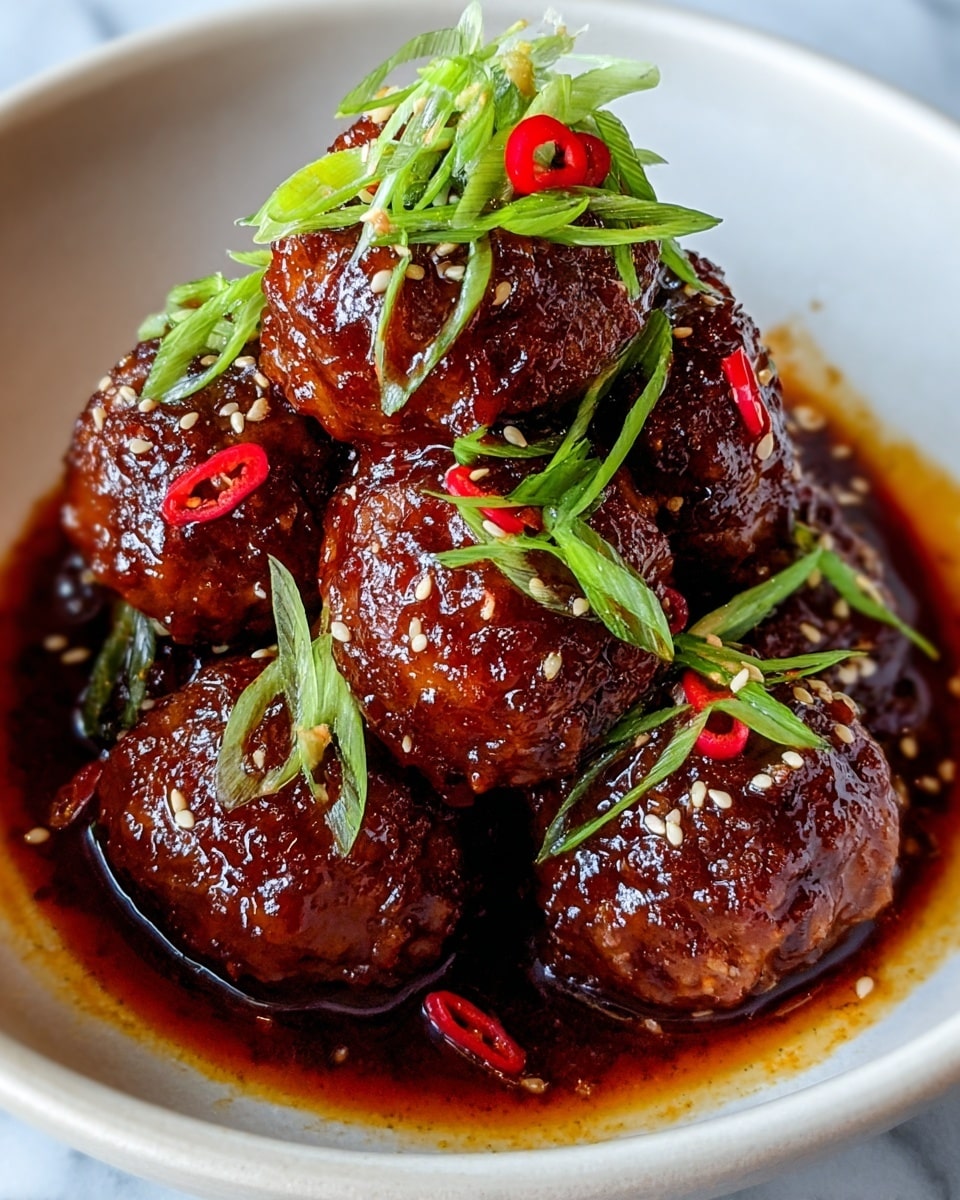 Savory Spicy Glazed Asian Pork Meatballs Recipe - Recipe Image