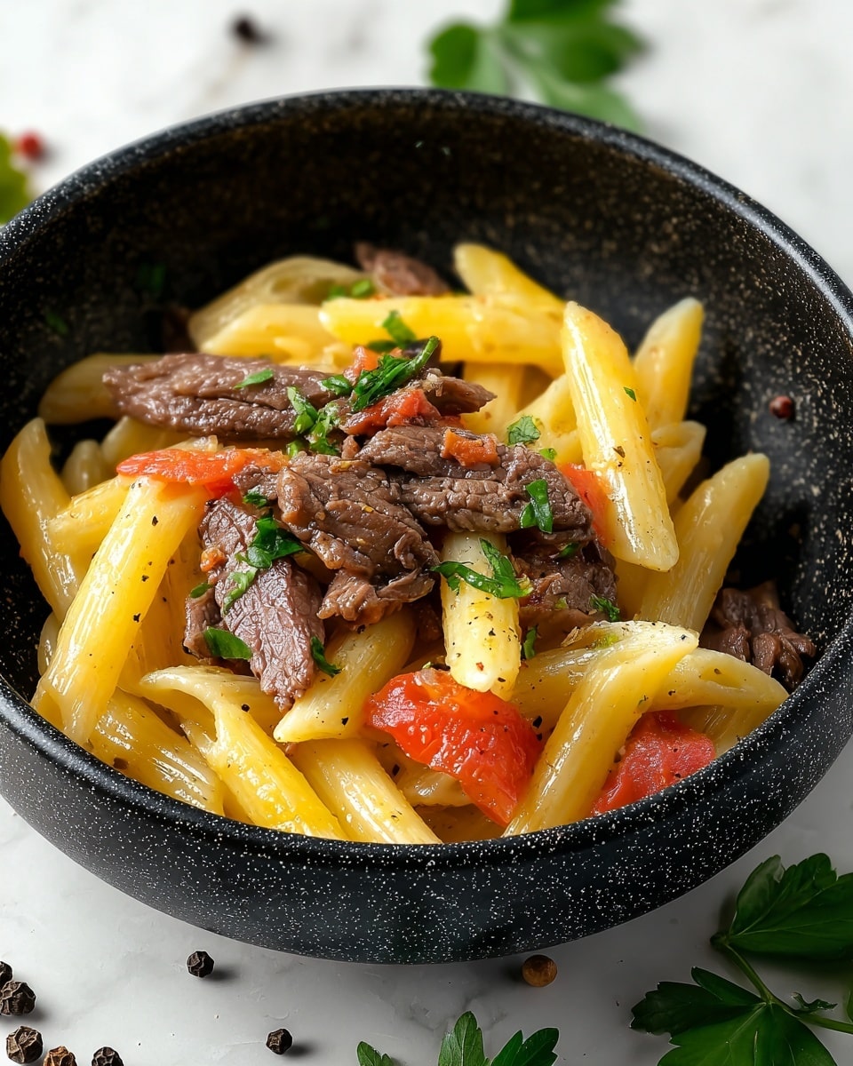 Philly Cheese Steak Pasta Recipe - Recipe Image