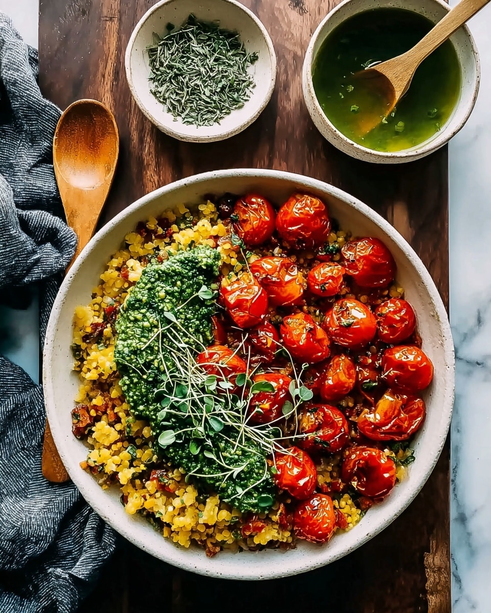Roast Cherry Tomato and Thyme Risotto with Basil Pesto Recipe - Recipe Image