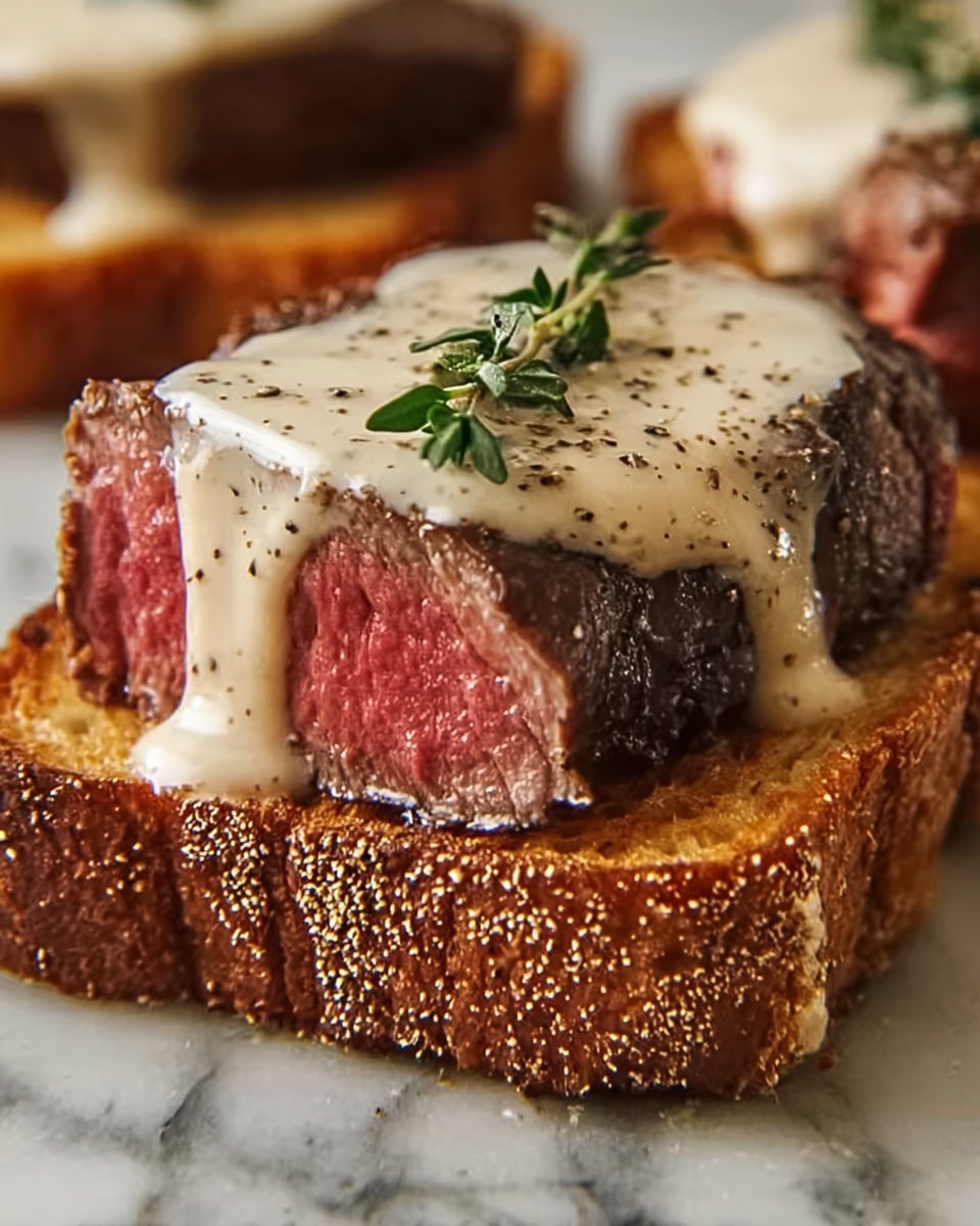 Beef Tenderloin Crostini with Parmesan Cream Sauce Recipe - Recipe Image