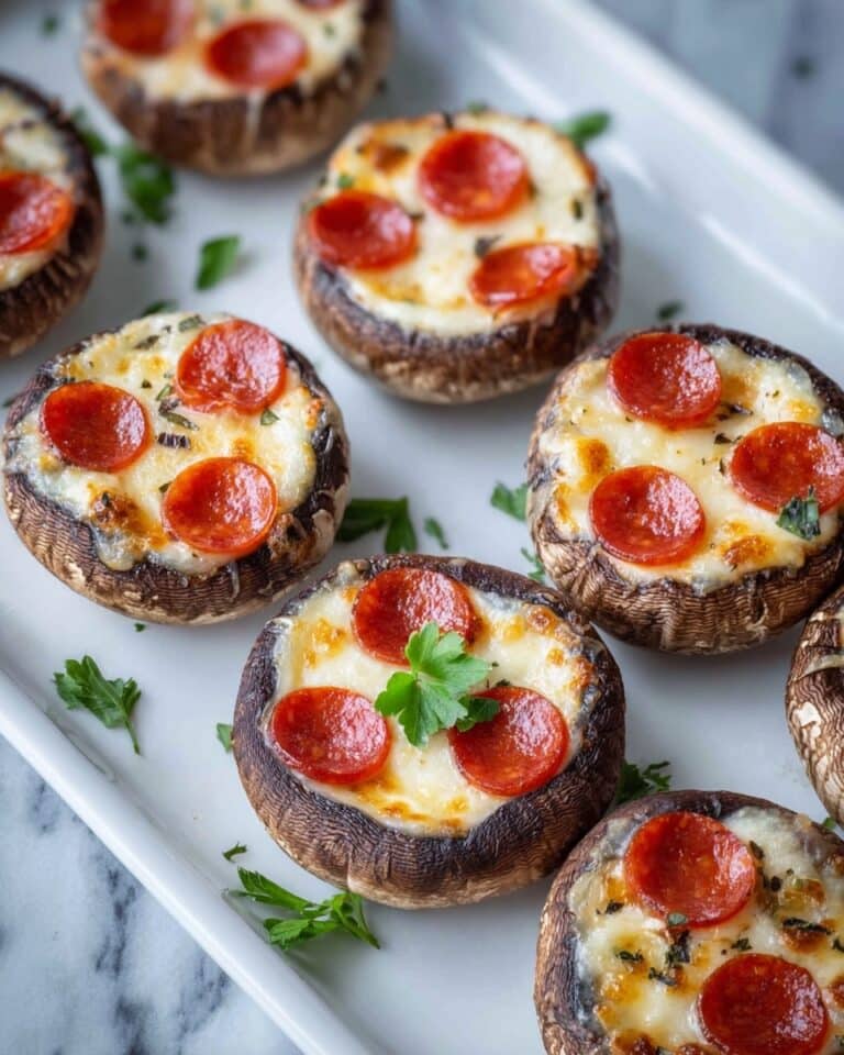 Keto Stuffed Mushrooms with Pepperoni, Olives, and Cheesy Topping Recipe