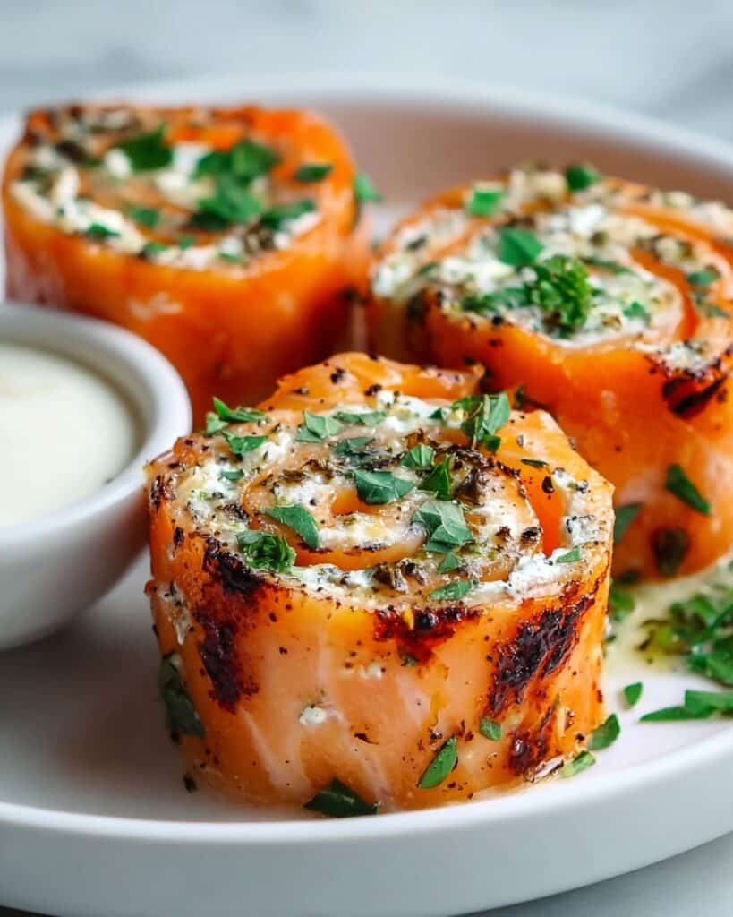 Stuffed Salmon Pinwheels with Dill and Lemon Butter Sauce Recipe