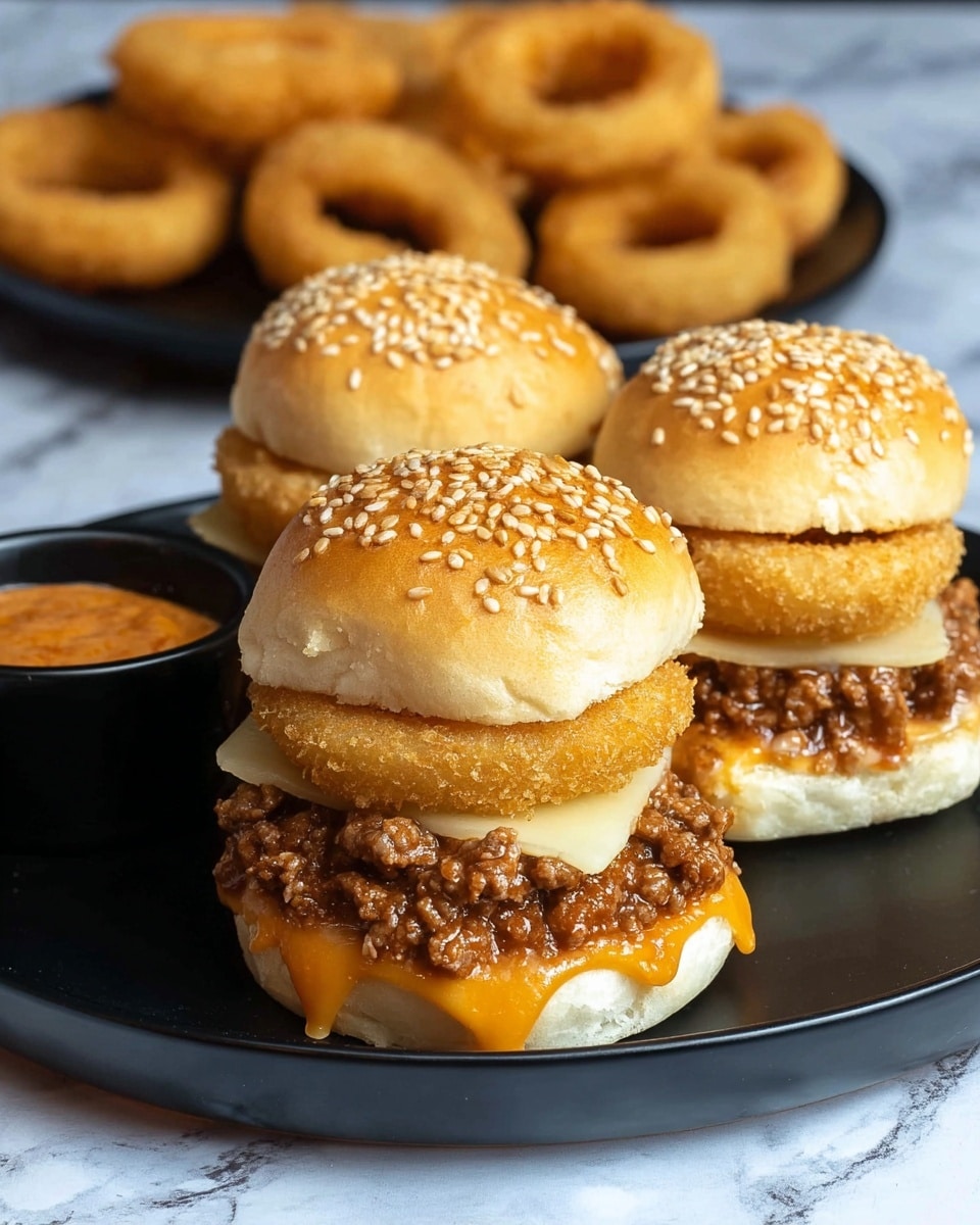 Onion Ring Cheese Burger Sliders Recipe - Recipe Image