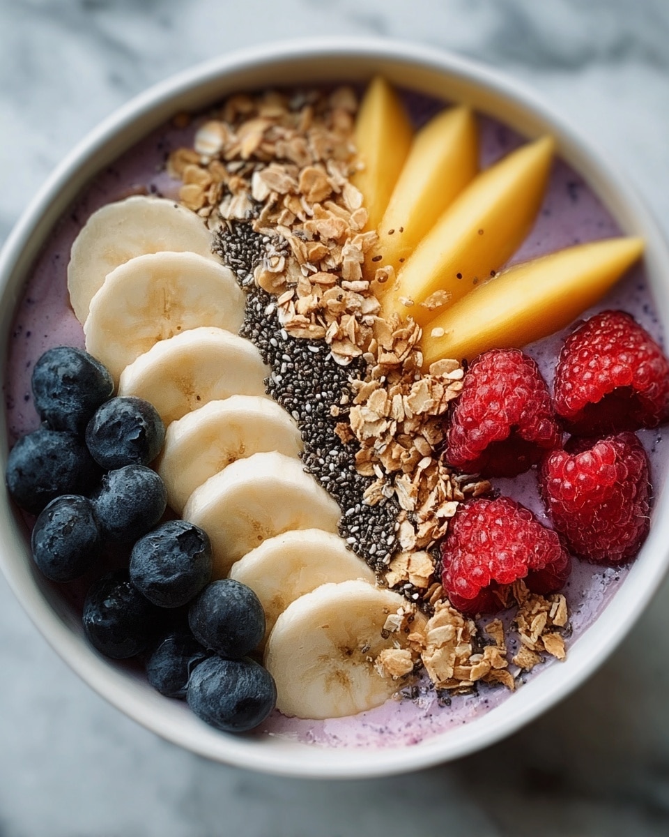 Berry Banana Smoothie Bowl with Granola and Fresh Fruit Recipe - Recipe Image