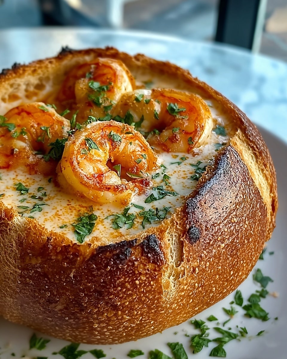 Stuffed Seafood Soup Bread Bowl Recipe - Recipe Image