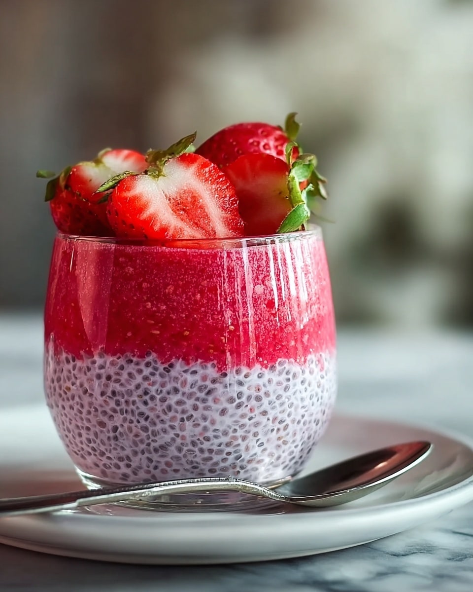 Strawberry Chia Pudding with Fresh Strawberry Sauce and Toppings Recipe - Recipe Image