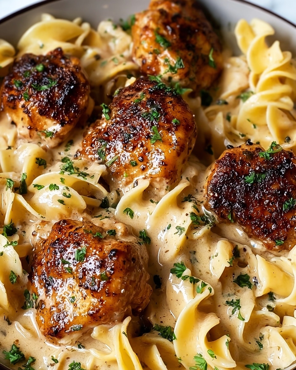 One-Pan Creamy Garlic Butter Chicken with Egg Noodles Recipe - Recipe Image