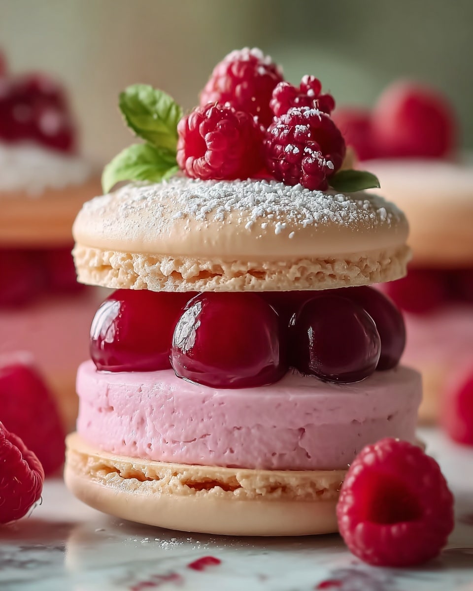 Ispahan-Inspired Macaron Cake with Fresh Lychees & Raspberries Recipe - Recipe Image