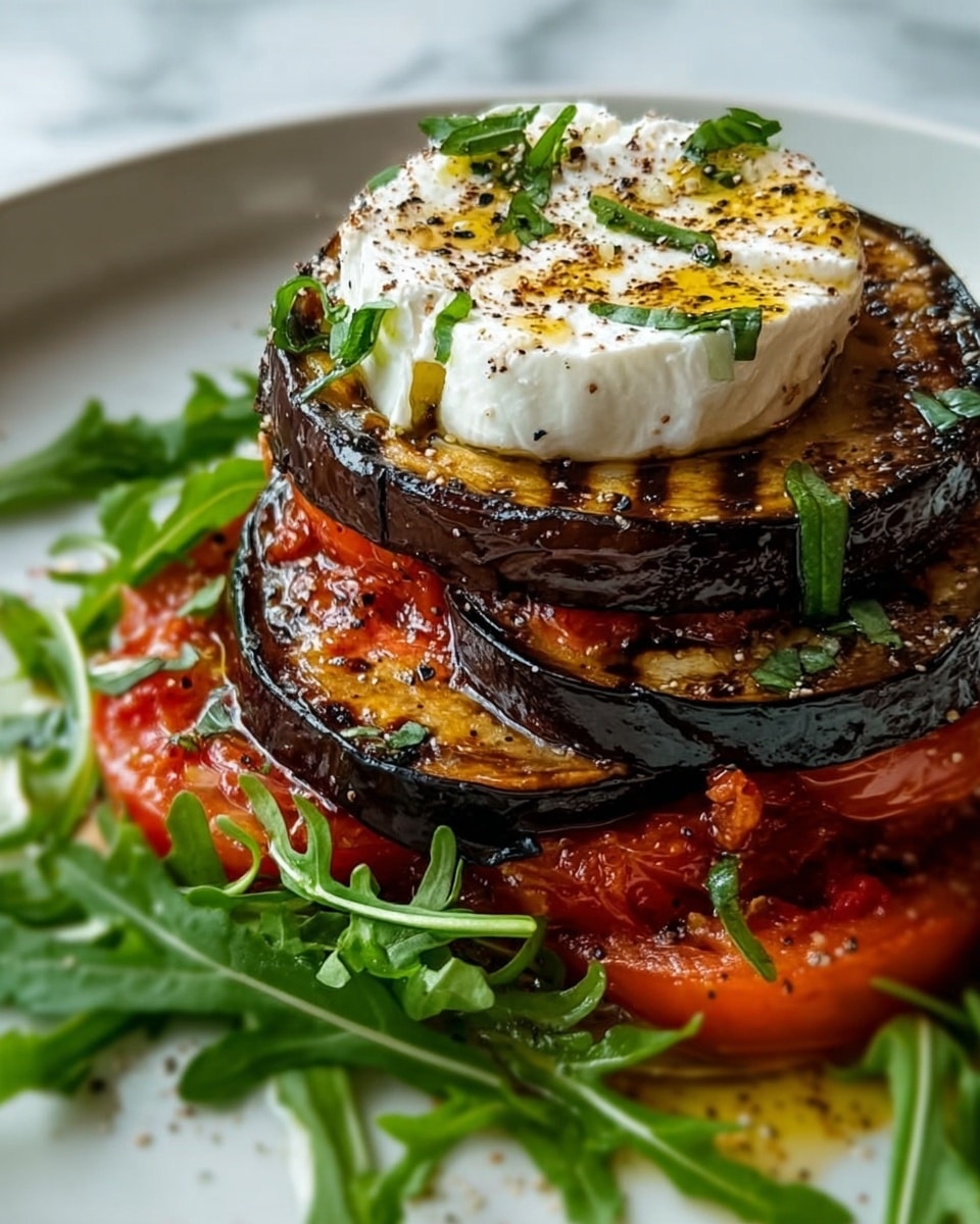 Grilled Eggplant Ratatouille with Fresh Cheese and Arugula Recipe - Recipe Image