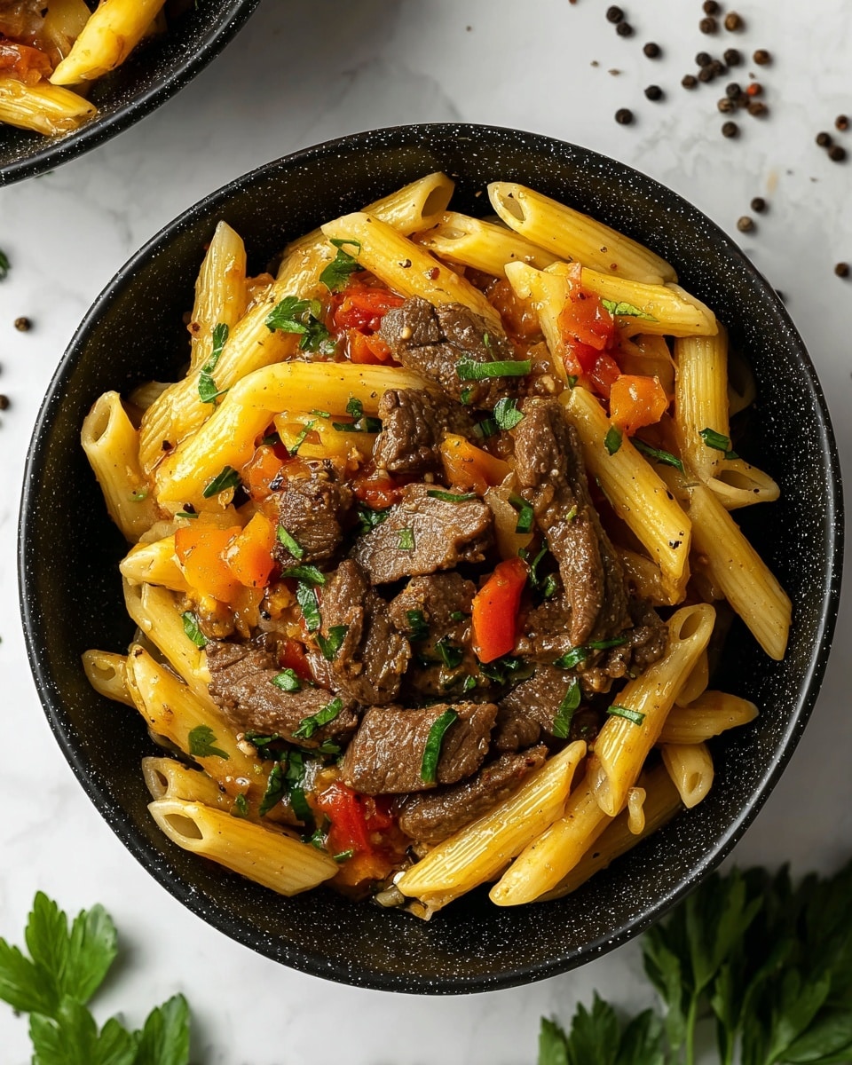 Philly Cheese Steak Pasta Recipe - Recipe Image