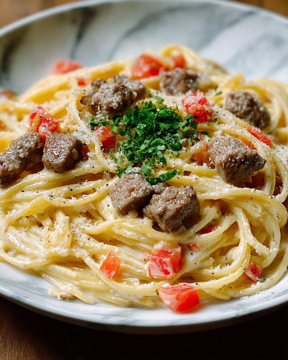 Creamy Italian Spaghetti with Ground Beef Recipe - Recipe Image