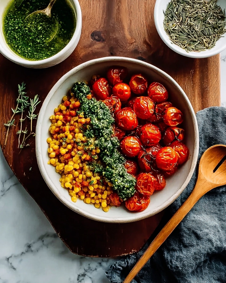Roast Cherry Tomato and Thyme Risotto with Basil Pesto Recipe - Recipe Image
