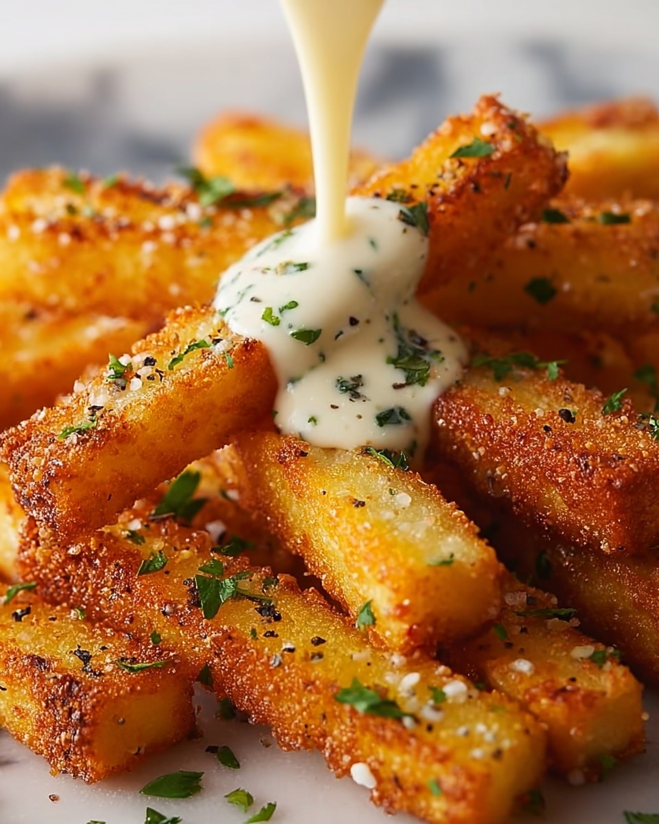 Crispy Veggie Potato Sticks with Cheese Sauce Recipe - Recipe Image