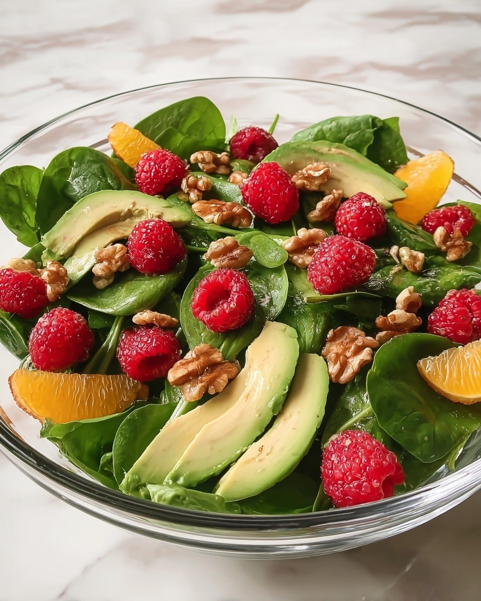 Raspberry-Spinach Salad with Avocado & Walnuts Recipe - Recipe Image
