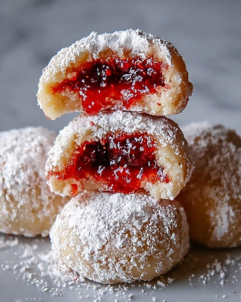 Raspberry Filled Almond Snowball Cookies Recipe