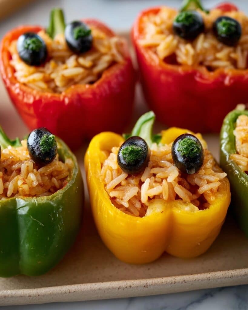 Halloween Shredded Chicken & Rice Stuffed Peppers Recipe