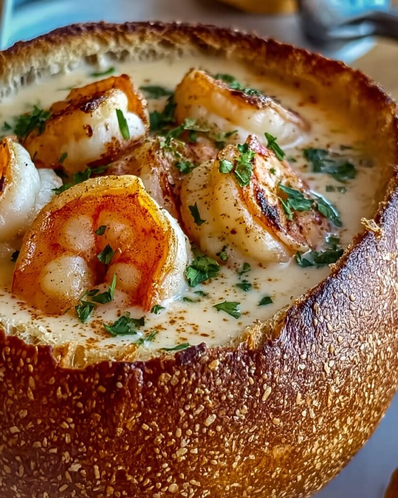 Stuffed Seafood Soup Bread Bowl Recipe